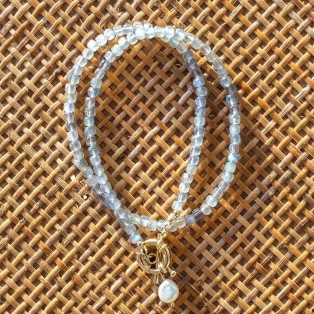 GORGEOUS Gemstone Beaded Necklace Baroque Pearl + Toggle Clasp Waterproof Gold - Picture 3 of 16